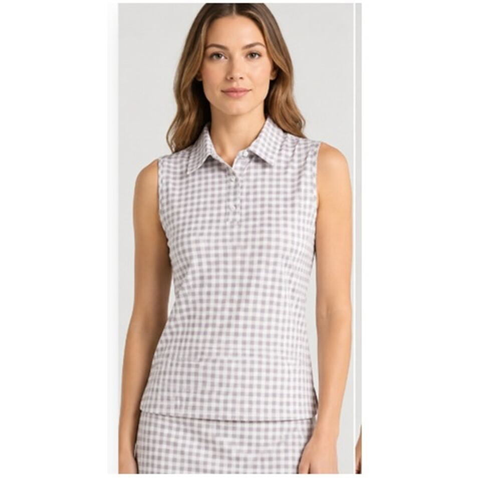 Rhone Court Gingham Sleeveless Polo Golf Top Gray White Womens Size XXL